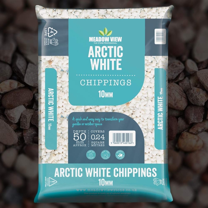 Meadow View Arctic White Chippings - 10Mm - 20 Kg Bag