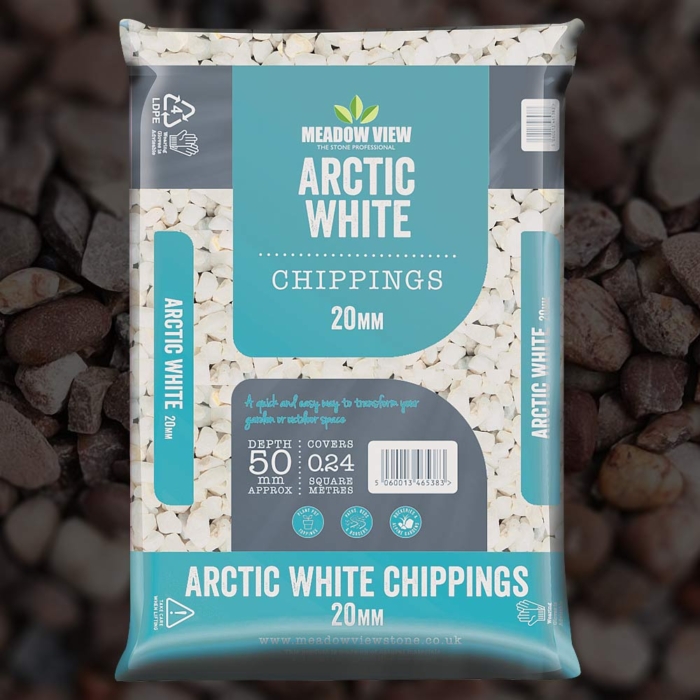Meadow View Arctic White Chippings - 20Mm - 20 Kg Bag