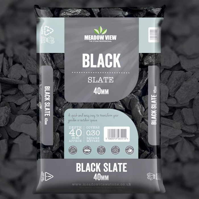 Meadow View Black Slate Chippings - 40Mm - 20 Kg Bag