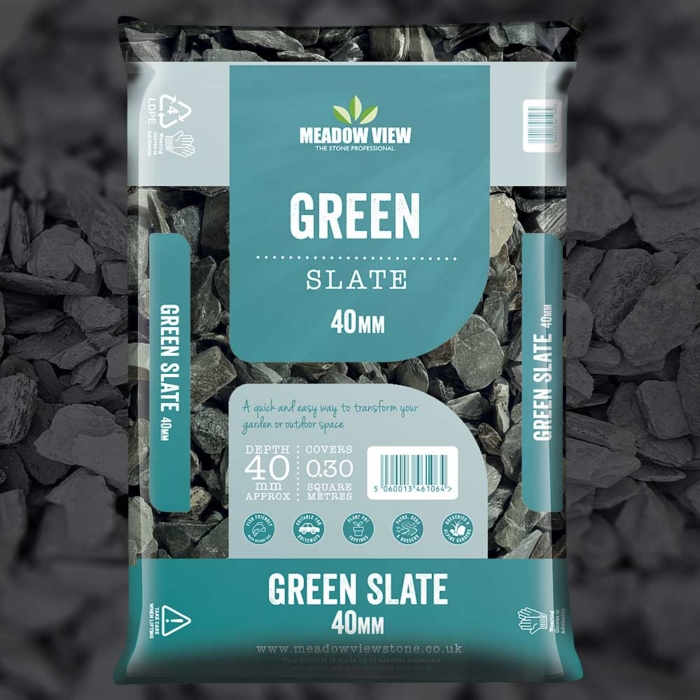 Meadow View Green Slate Chippings - 40Mm - 20 Kg Bag