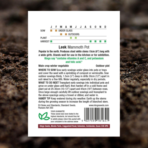 Vegetable Seeds - Leek Mammoth Pot - Pack Reverse