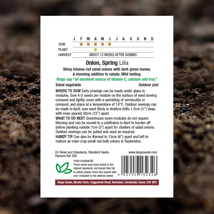 Vegetable Seeds - Spring Onion Lilia - Pack Reverse