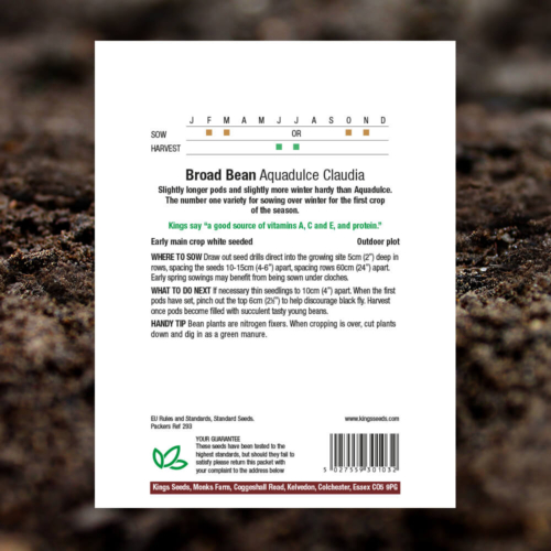 Vegetable Seeds - Broad Bean Aquadulce Claudia - Pack Reverse