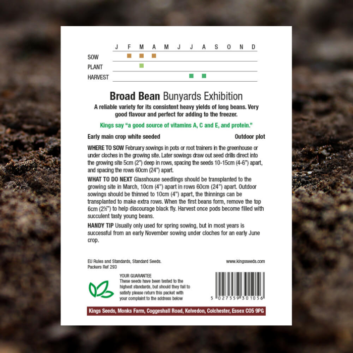 Vegetable Seeds - Broad Bean Bunyards Exhibition - Pack Reverse