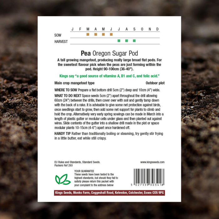 Vegetable Seeds Pea Oregon Sugar Pod Pack Reverse