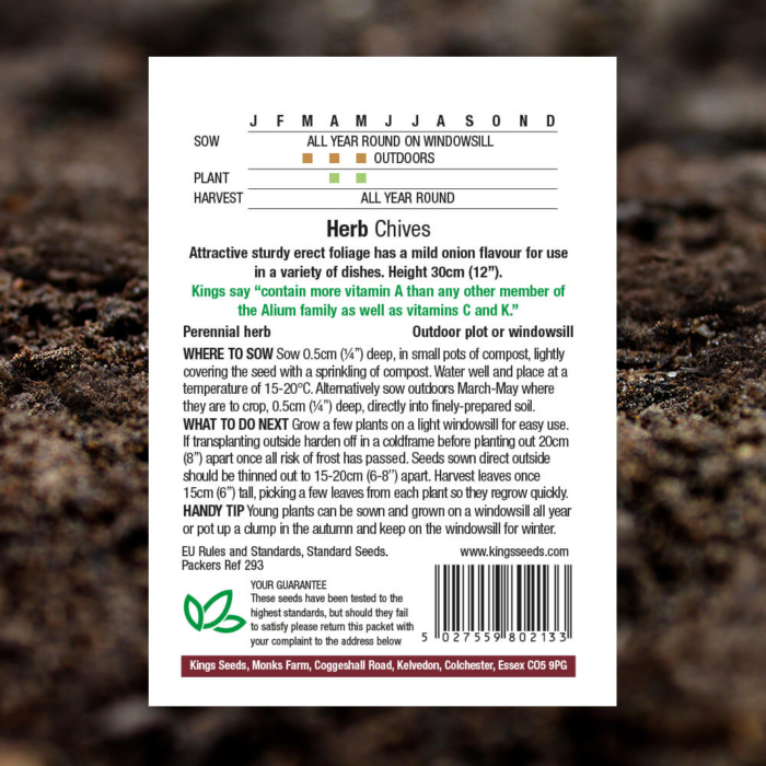 Herb Seeds - Chives - Allium Schoenoprasum - Pack Reverse